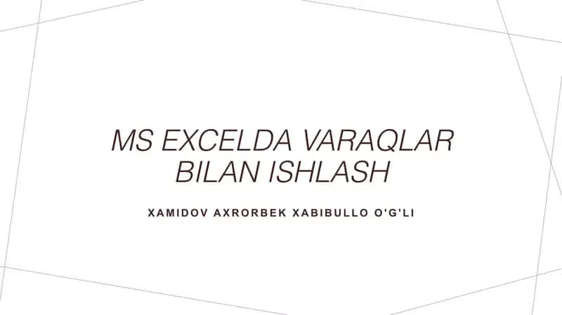 Microsoft Excelda varaqlar bilan ishlash 1