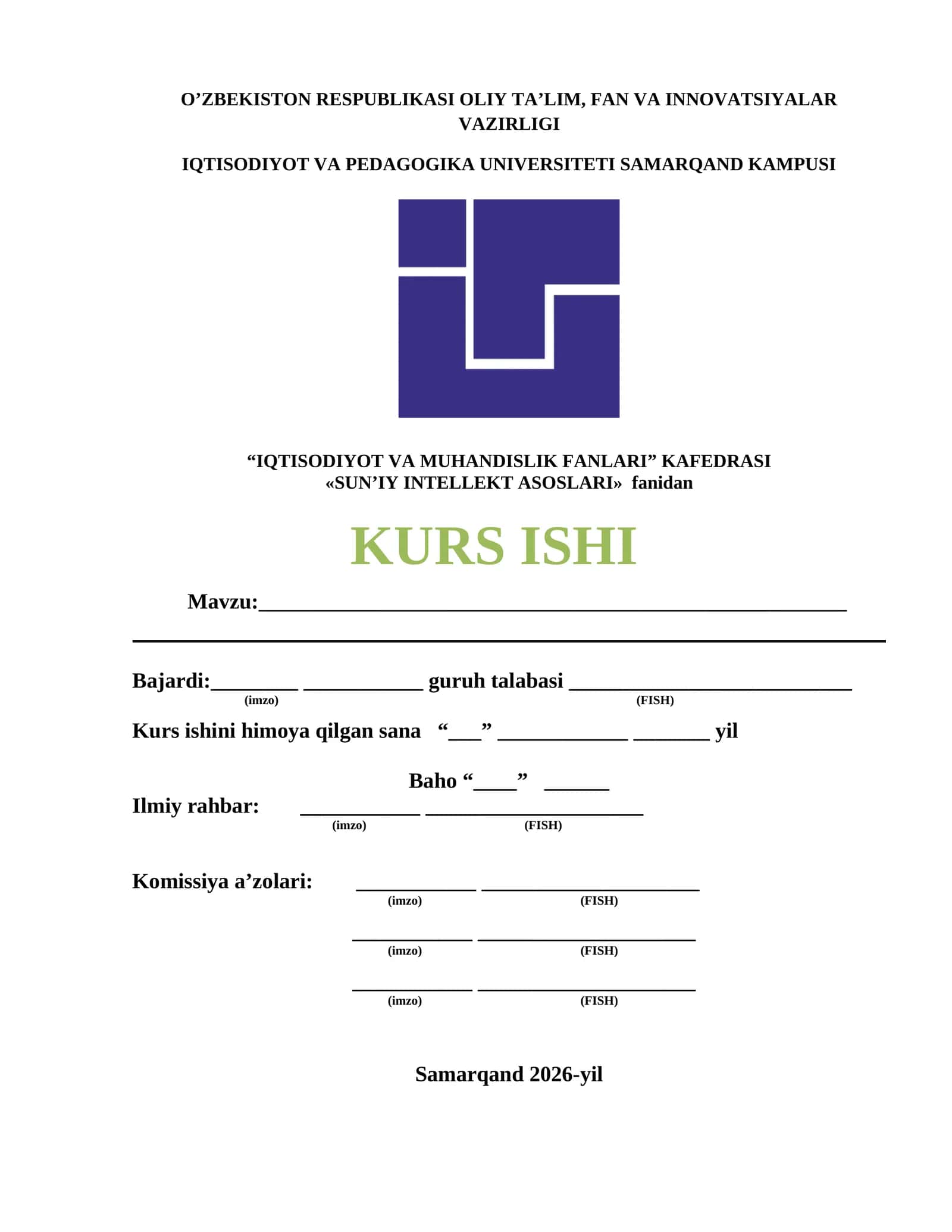 SUN'IY INTELLEKT ASOSLARI KURS ISHI 1