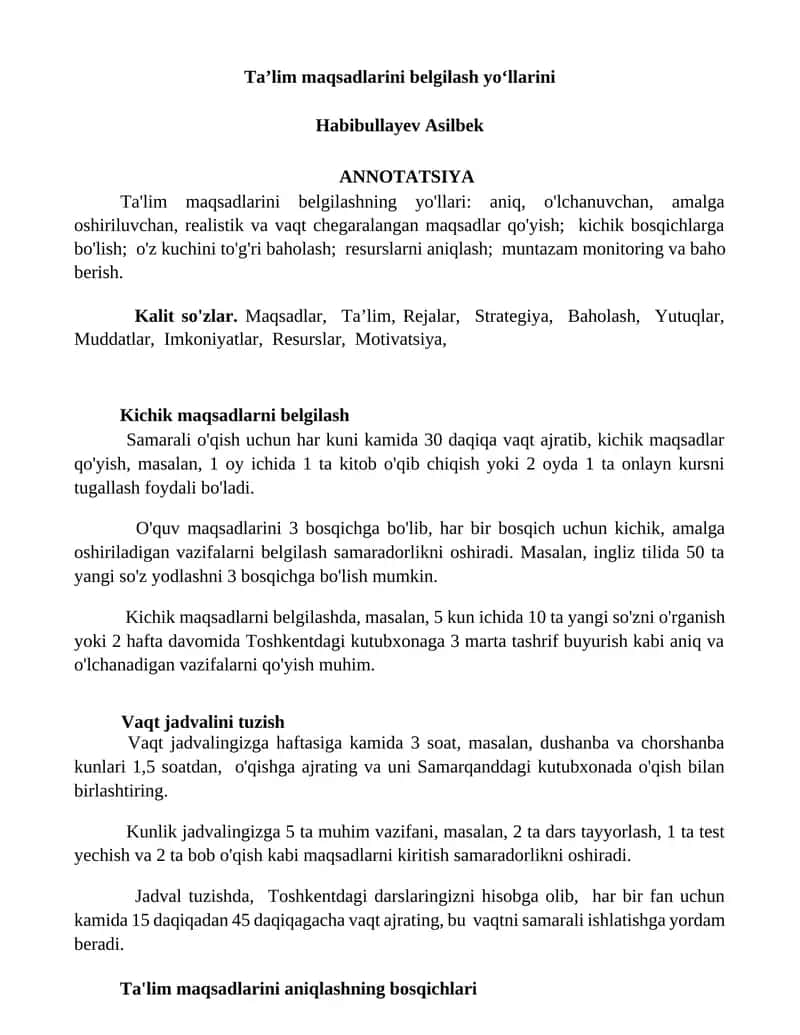 Ta’lim maqsadlarini belgilash yoʻllarini 1