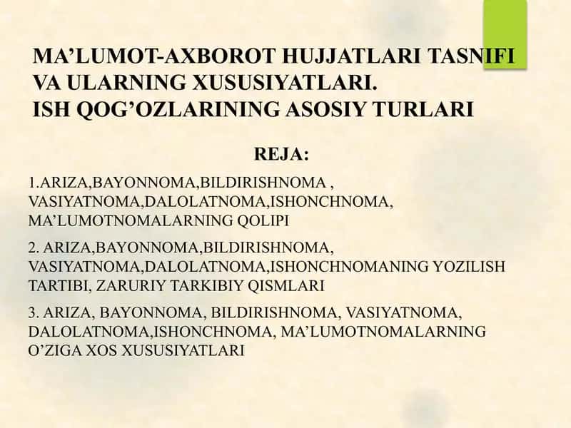 Ish qog'ozlarining asosiy turlari 1