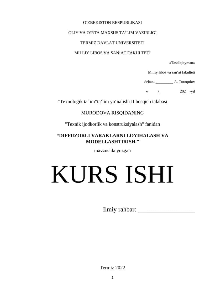 DIFFUZORLI VARAKLARNI LOYIHALASH VA MODELLASHTIRISH 1