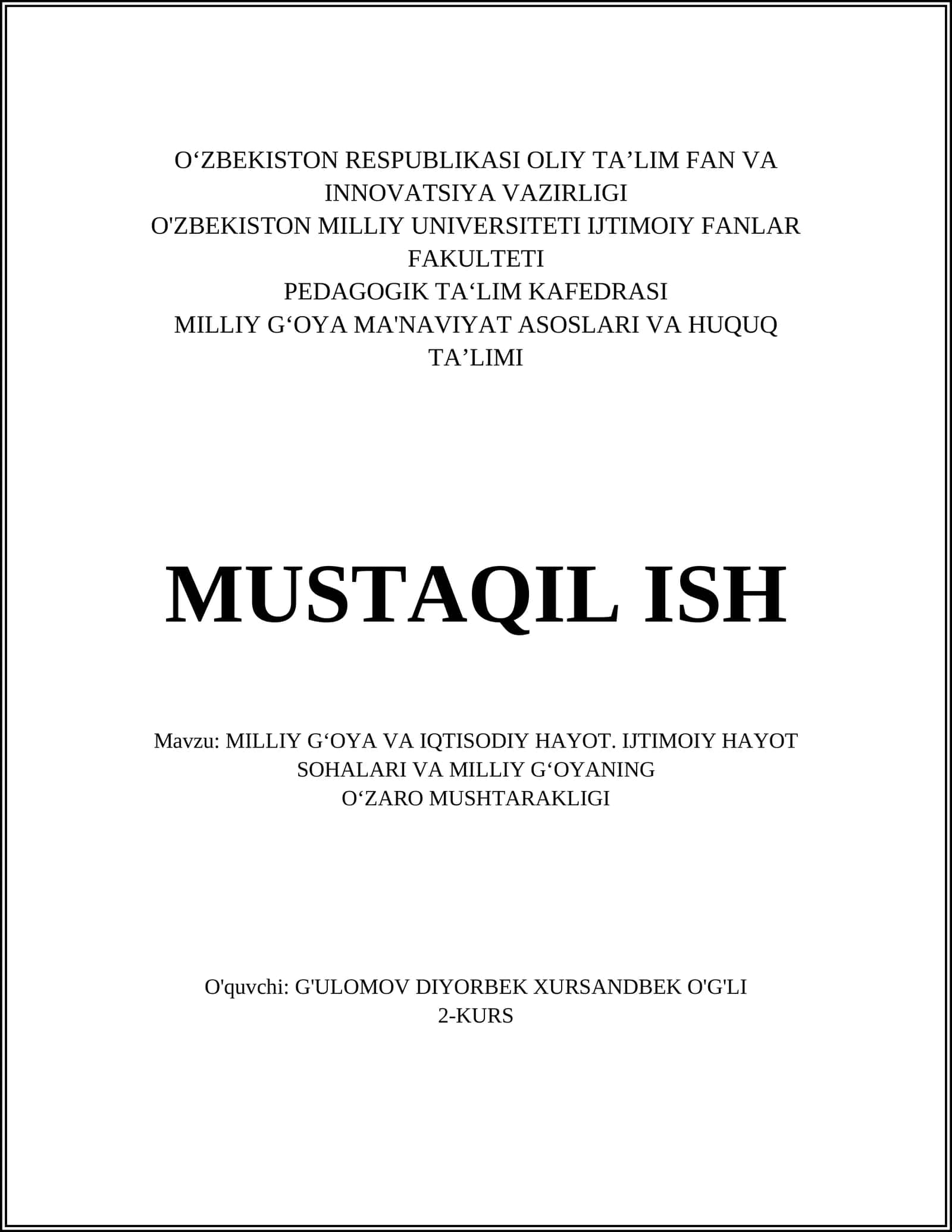 MILLIY G‘OYA VA IQTISODIY HAYOT 1