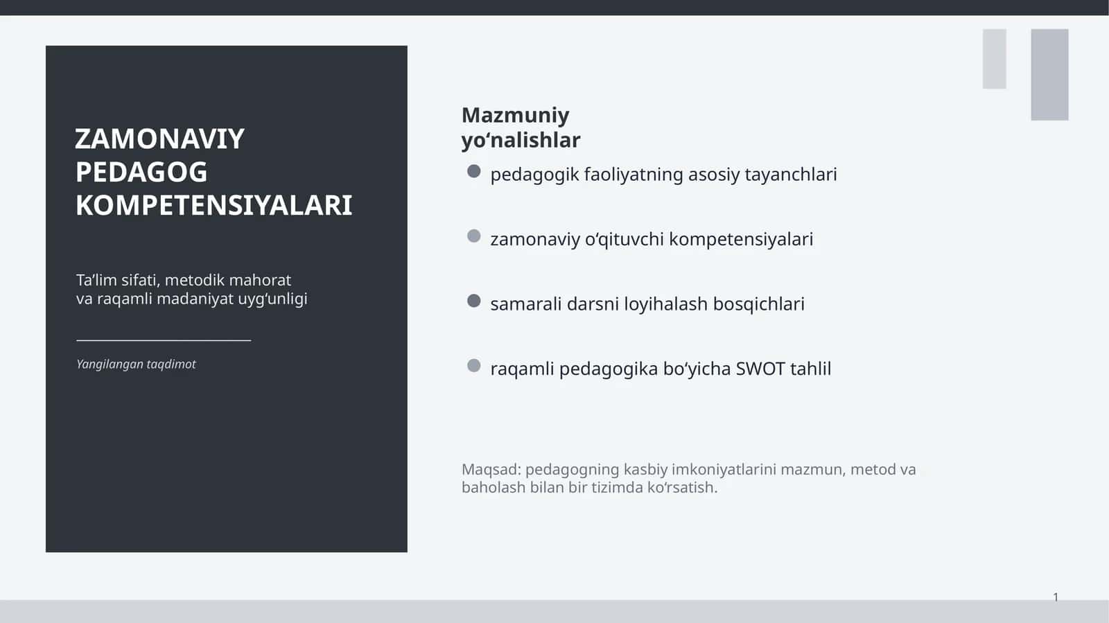 ZAMONAVIY PEDAGOG KOMPETENSIYALARI 1
