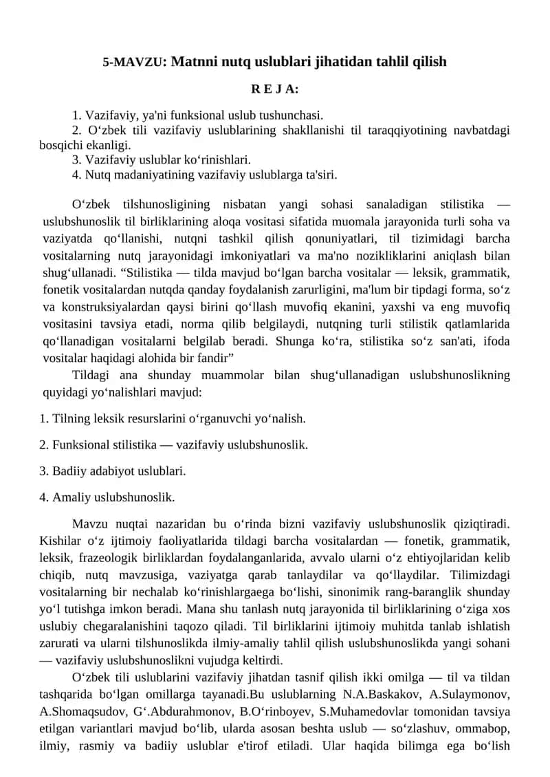 Matnni nutq uslublari jihatidan tahlil qilish 1