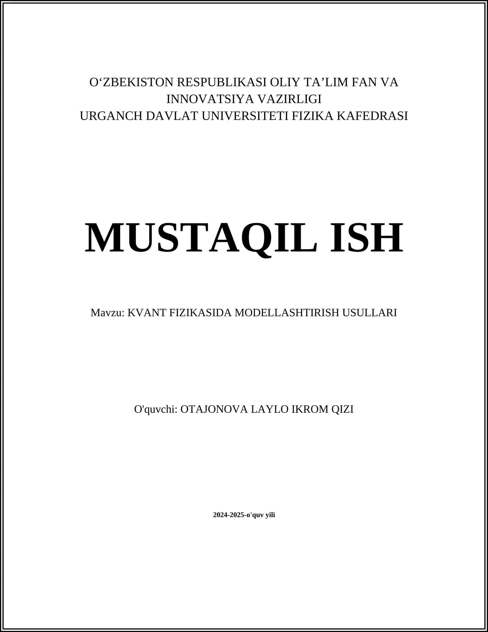 KVANT FIZIKASIDA MODELLASHTIRISH USULLARI 1