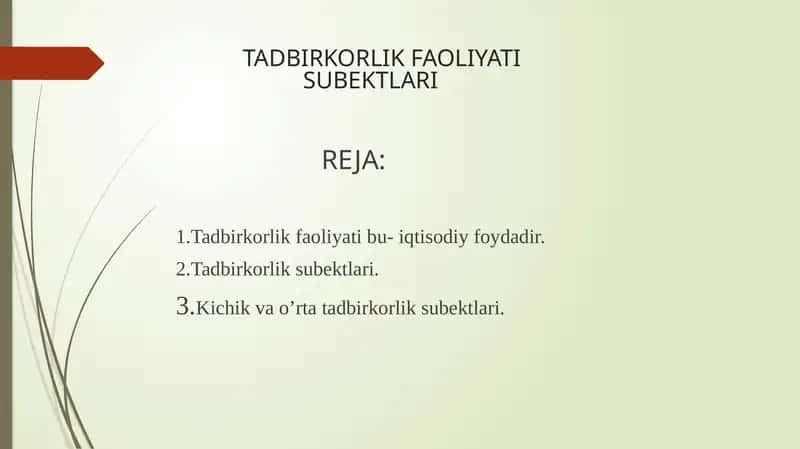 Tadbirkorlik Faoliyati Subektlari 1