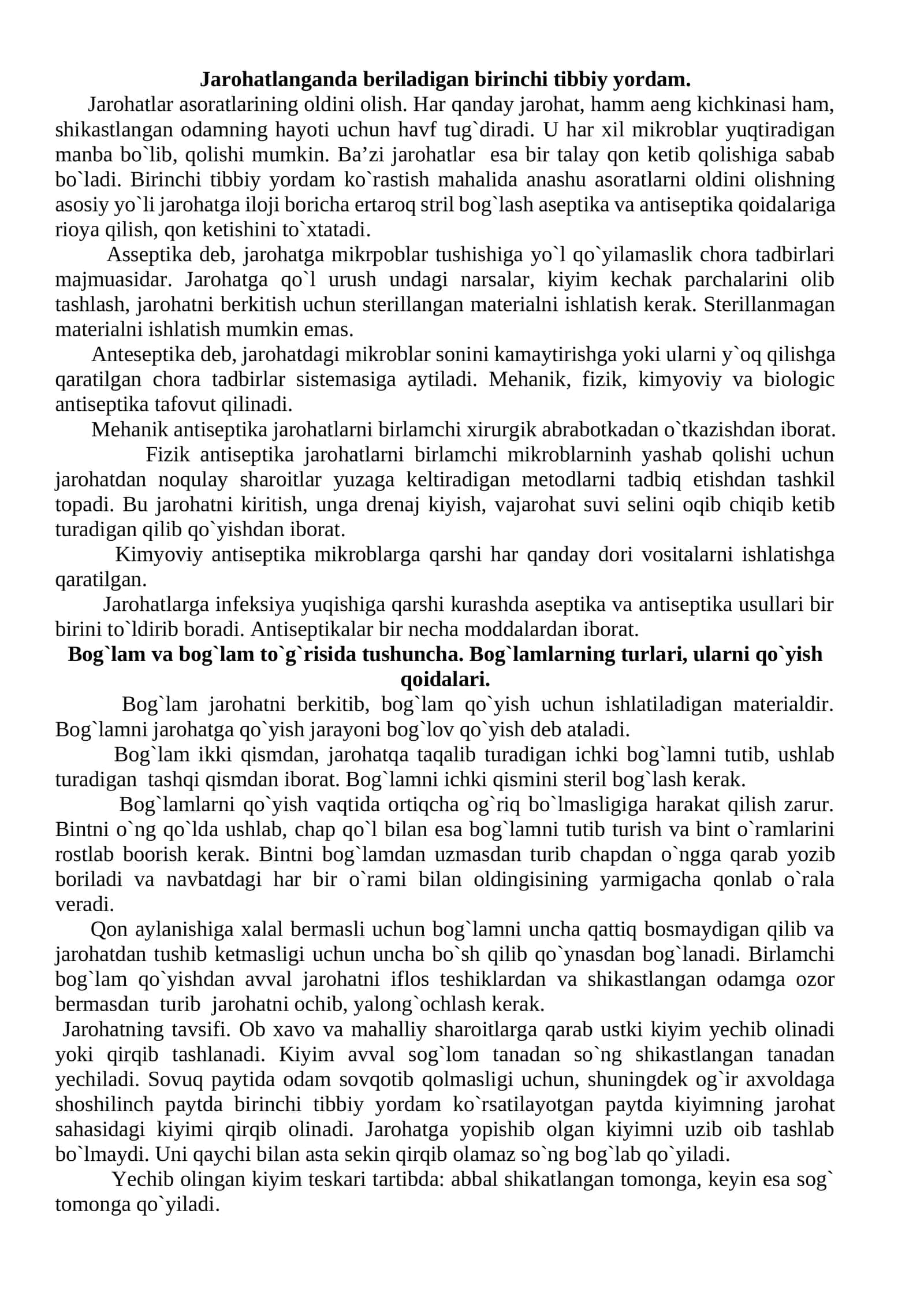Jarohatlanganda beriladigan birinchi tibbiy yordam 1