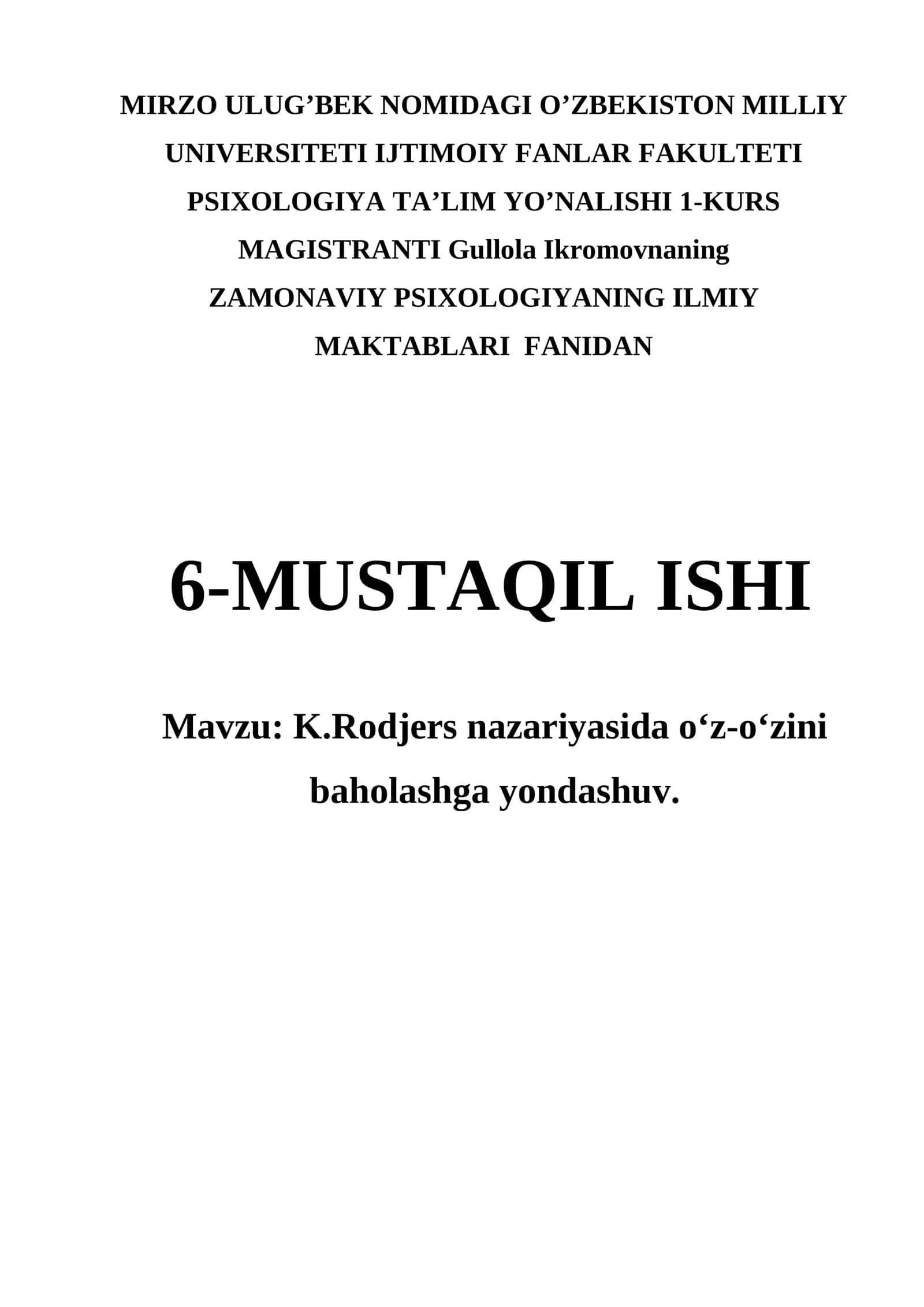 K.Rodjers nazariyasida o‘z-o‘zini baholashga yondashuv 1