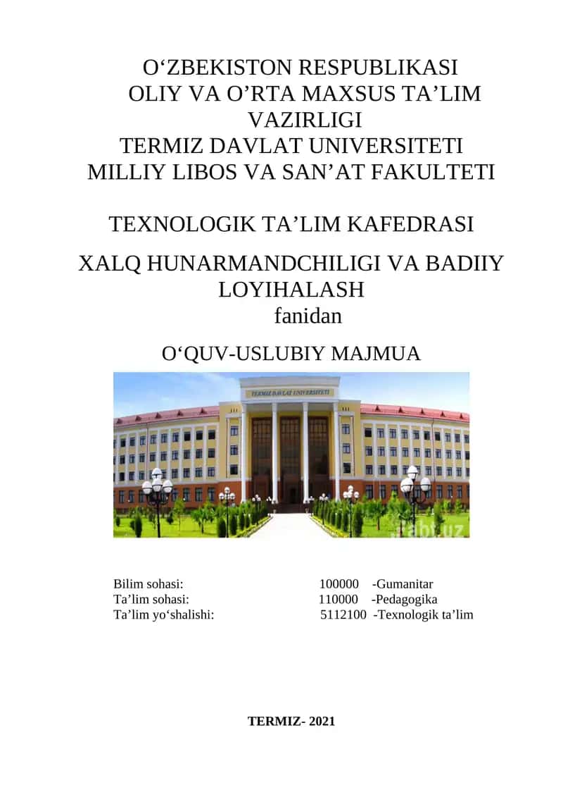 Fanning ishchi o‘quv dasturi Termiz davlat universiteti 2021 1
