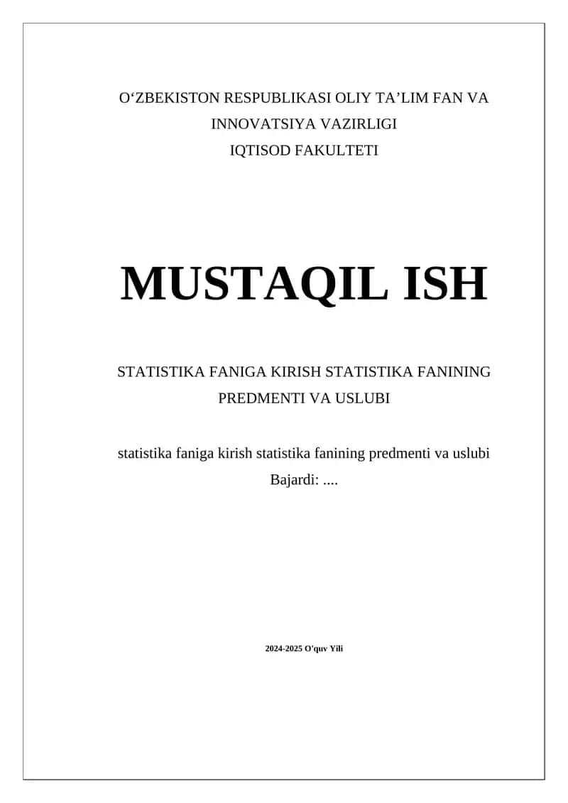Statistika Faniga Kirish 1