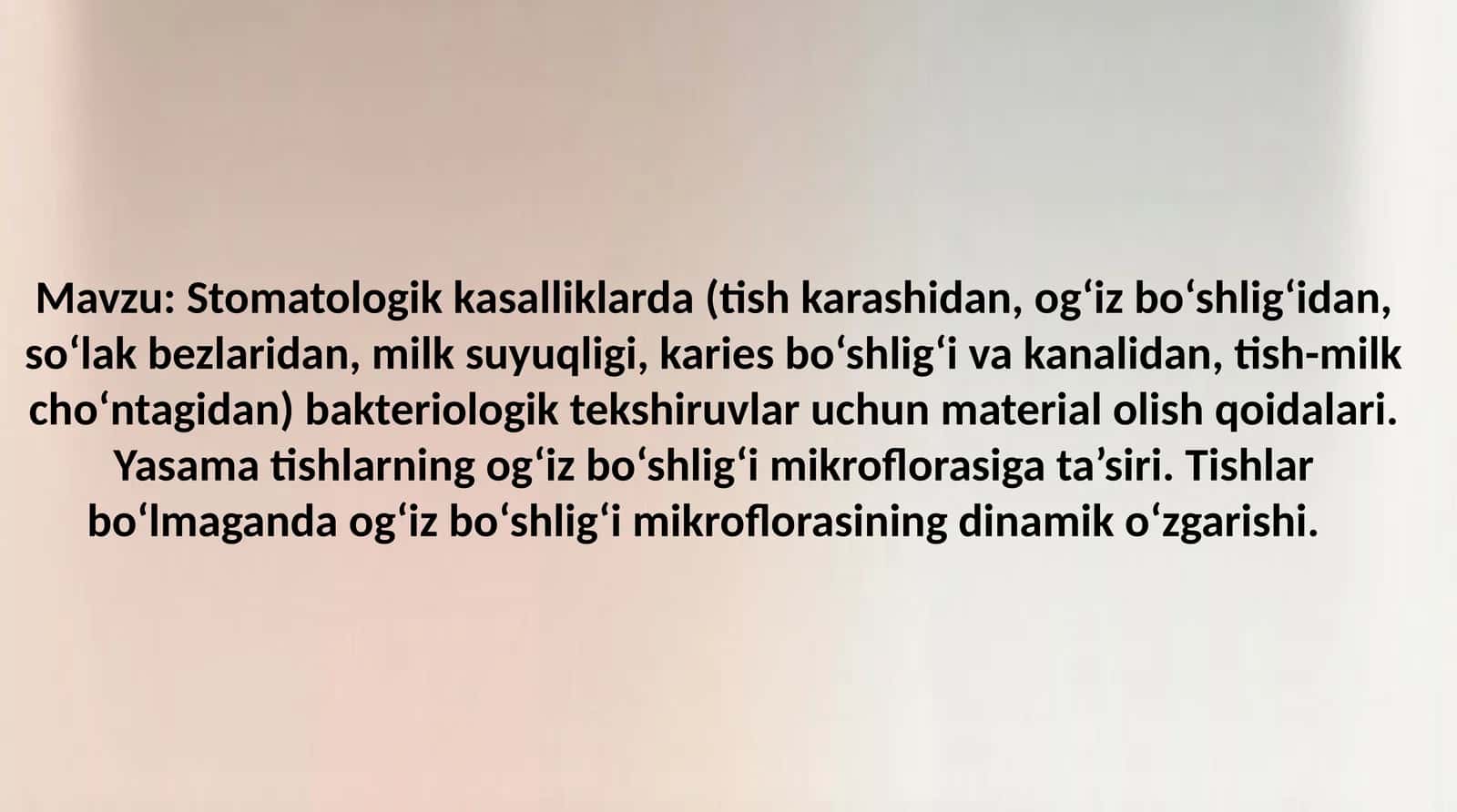 Stomatologik kasalliklarda (tish karashidan, og‘iz bo‘shlig‘idan, so‘lak bezlaridan, milk suyuqligi, 1