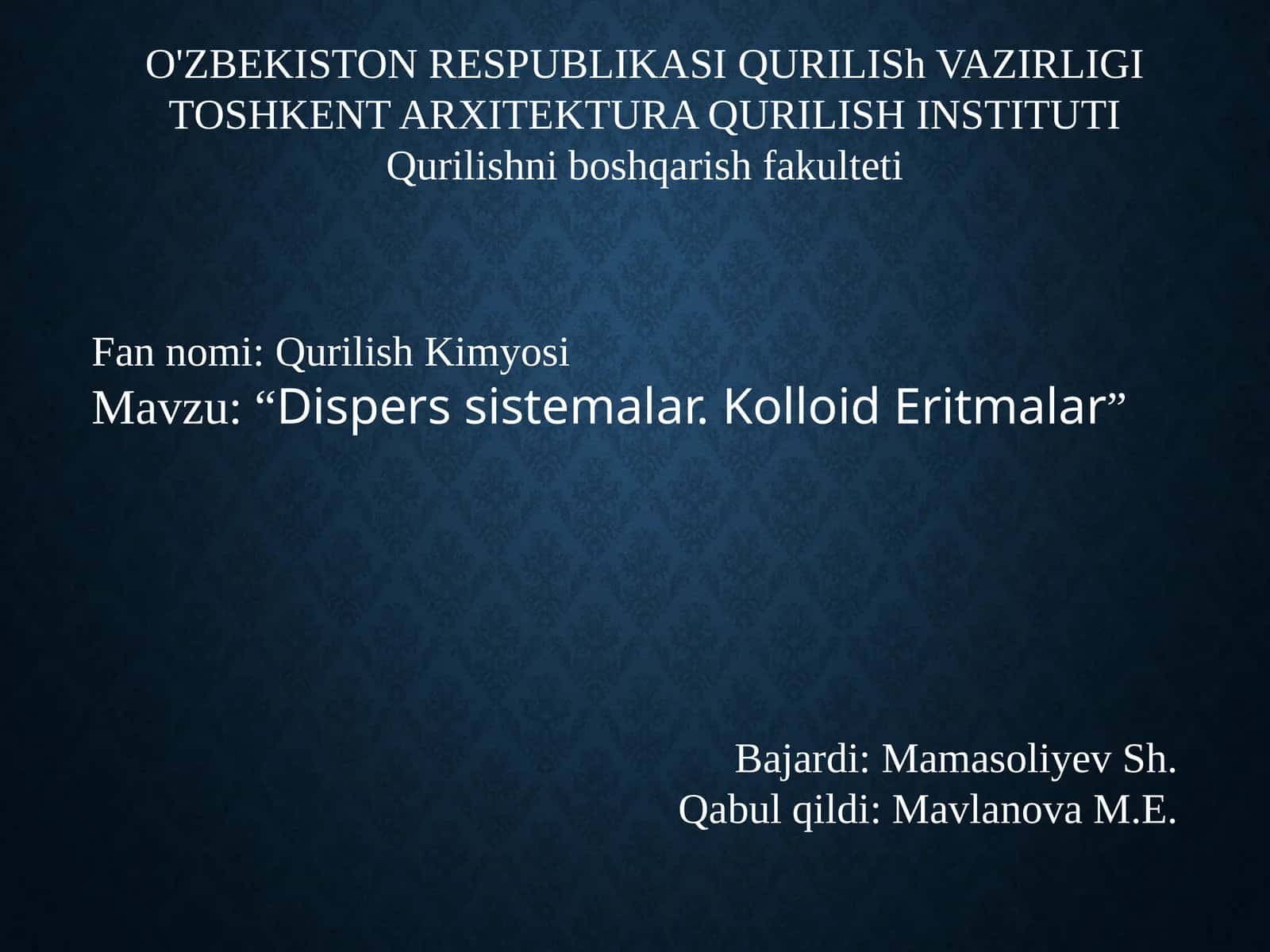 "Dispers sistemalar.Kolloid Eritmalar" 1