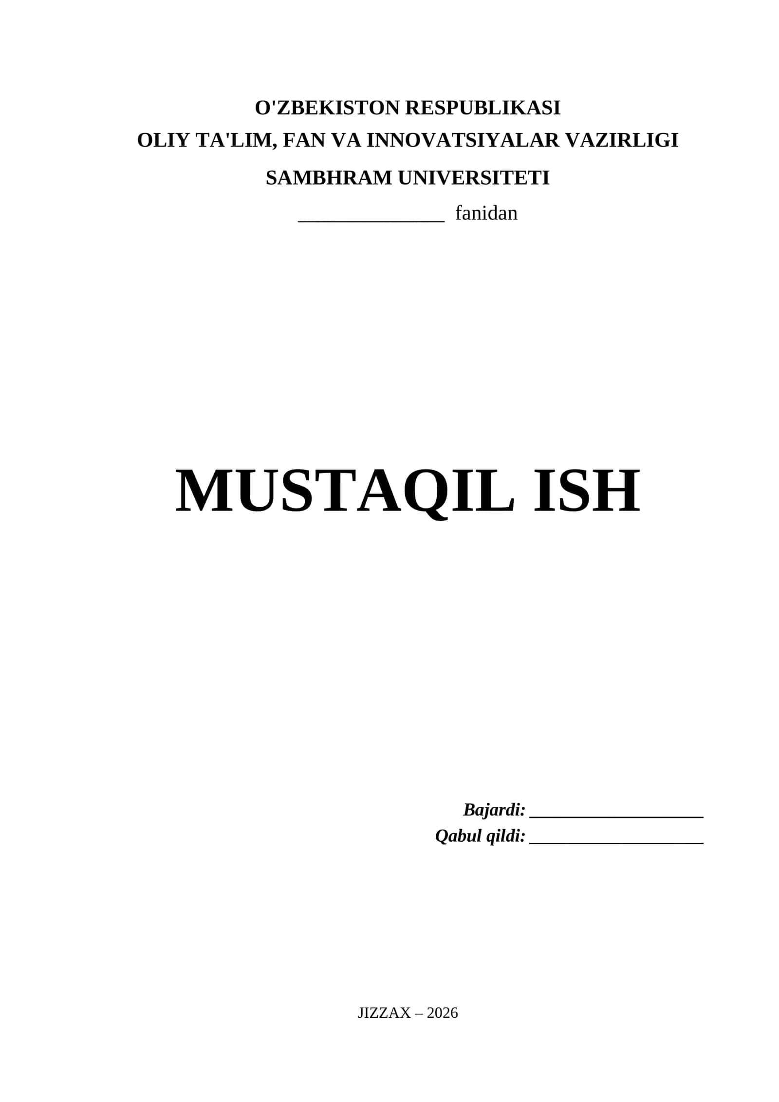 Sambhram Universiteti Mustaqil Ish Titul Varaq (.docx) 1
