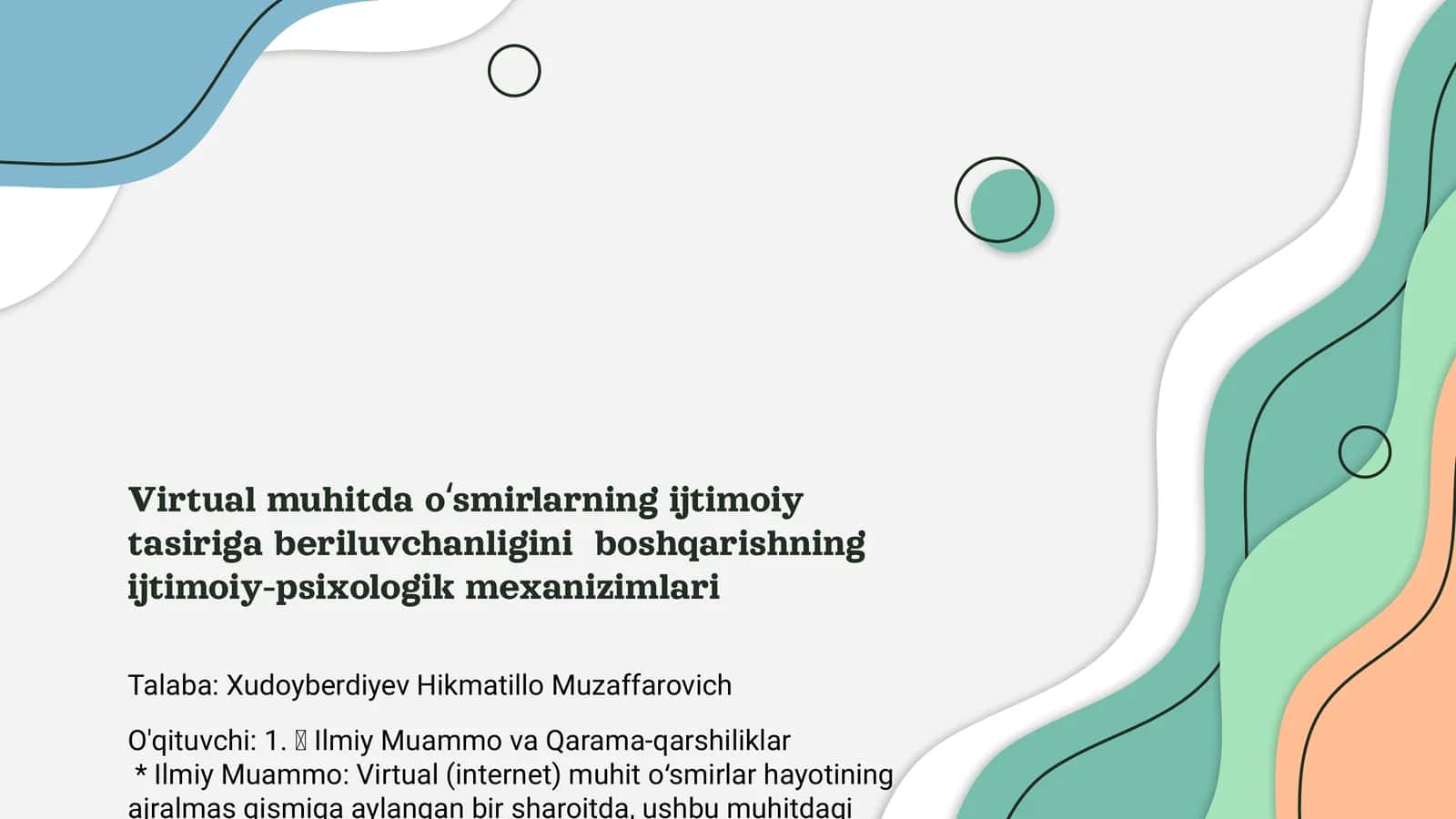Virtual muhitda o‘smirlarning ijtimoiy tasiriga beriluvchanligini boshqarishning ijtimoiy-psixologik mexanizimlari 1