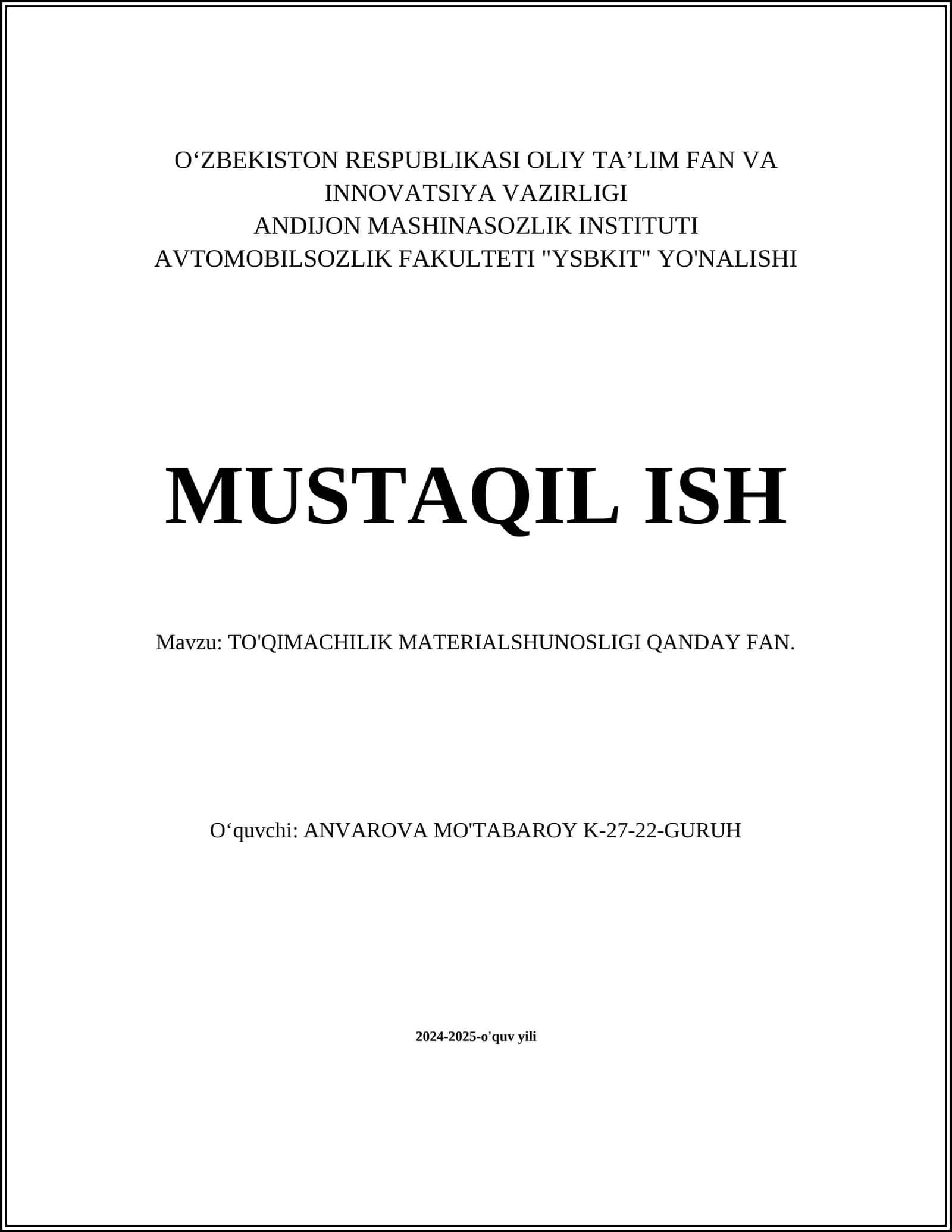 TO'QIMACHILIK MATERIALSHUNOSLIGI QANDAY FAN 1