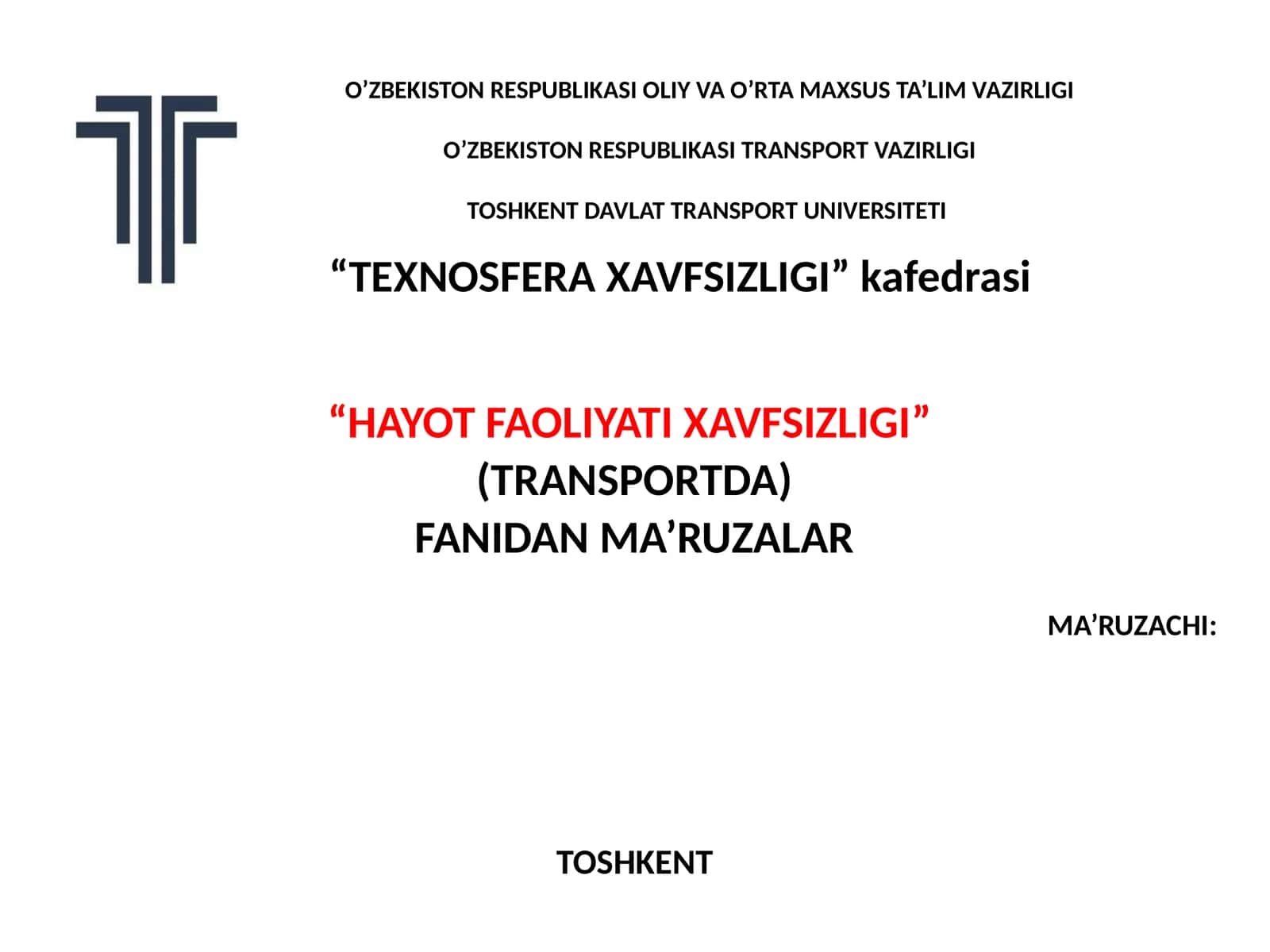 Ҳаёт фаолияти хавфсизлиги 1