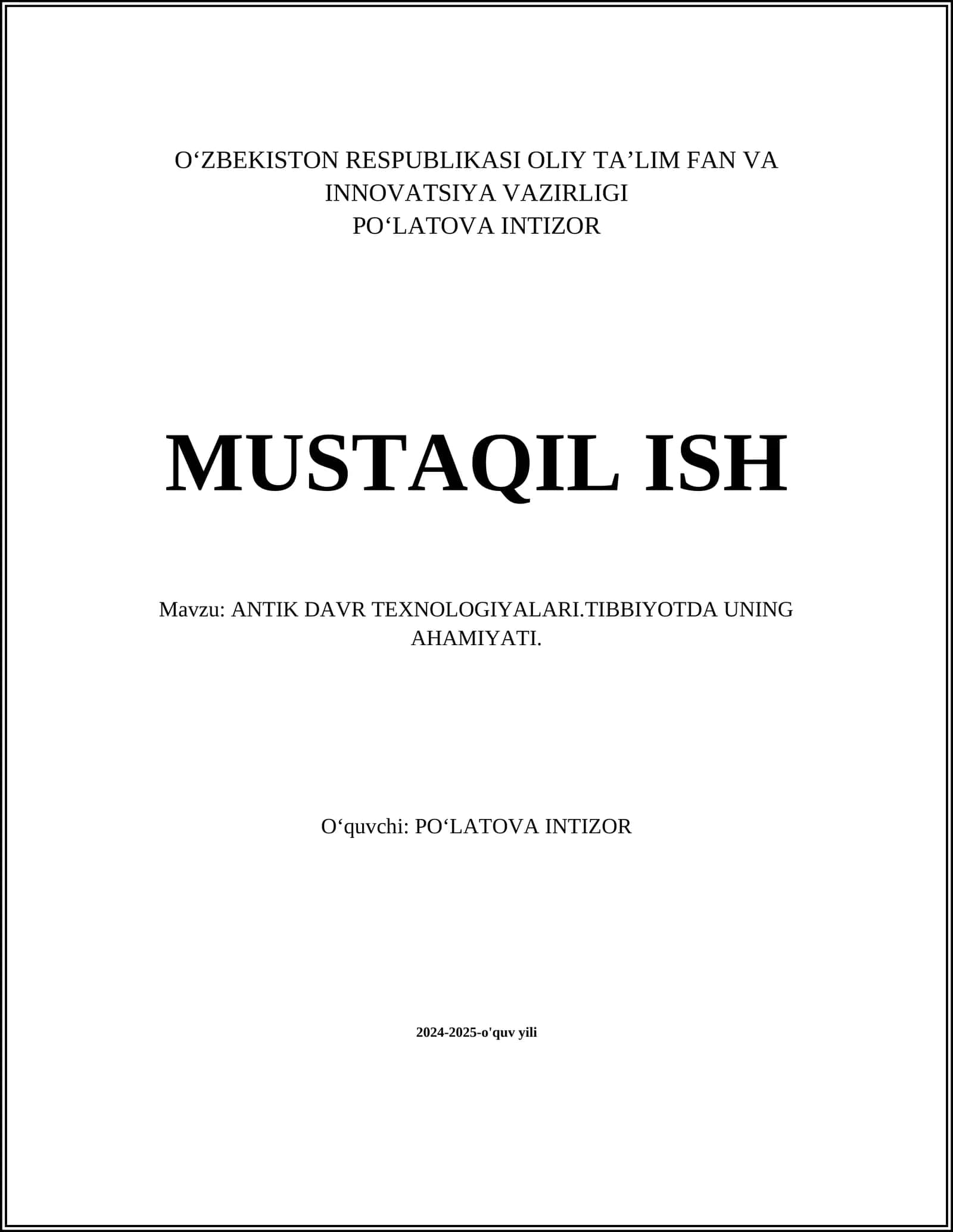 ANTIK DAVR TEXNOLOGIYALARI.TIBBIYOTDA UNING AHAMIYATI 1