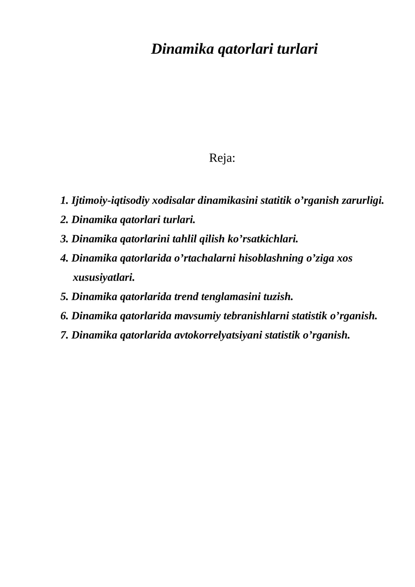 Dinamika qatorlari turlari 1