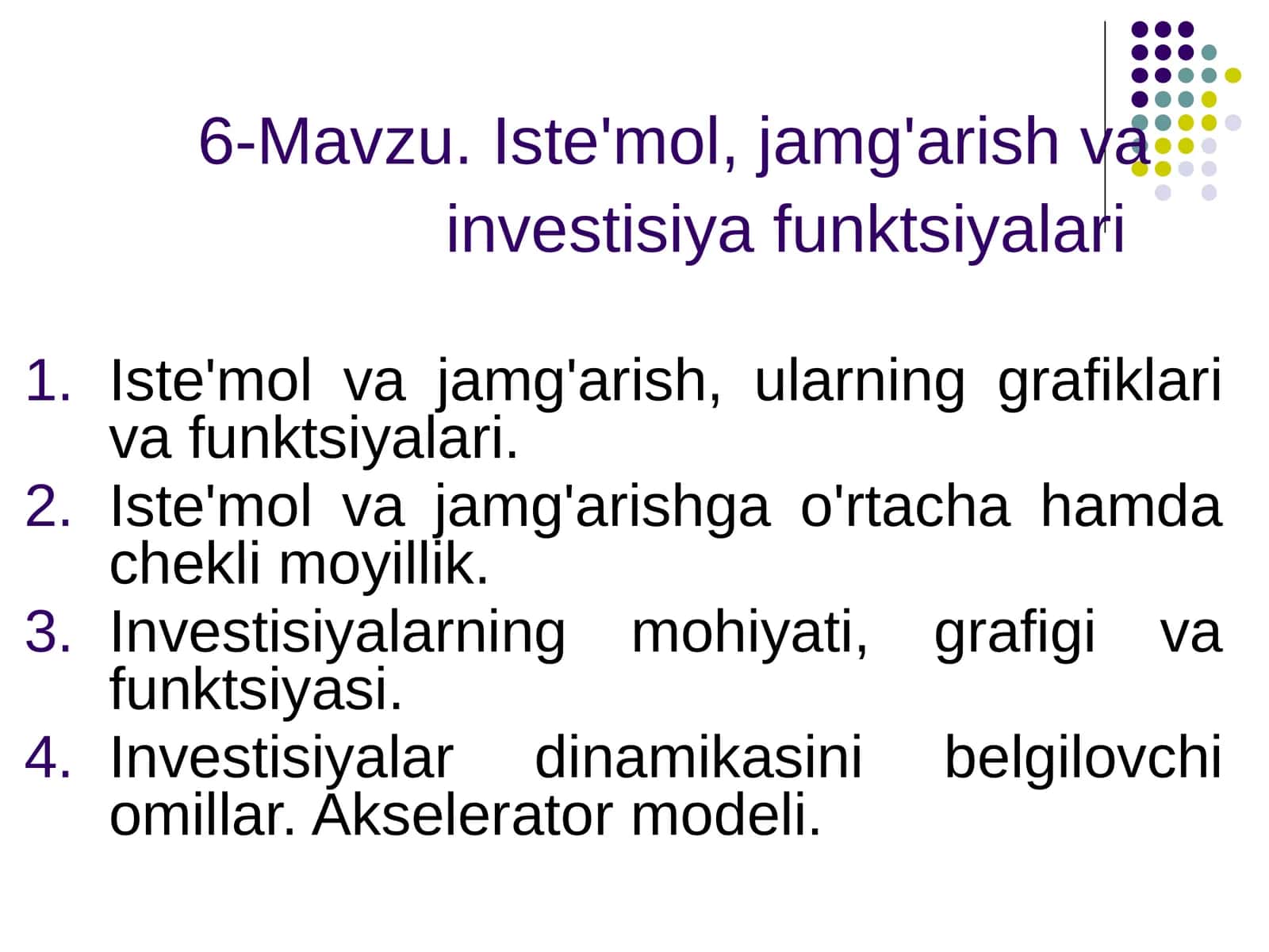 Iste'mol, jamg'arishva investisiya funktsiyalari 1