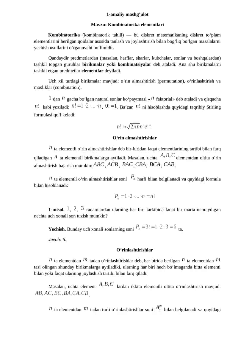 Kombinatorika elementlari 1