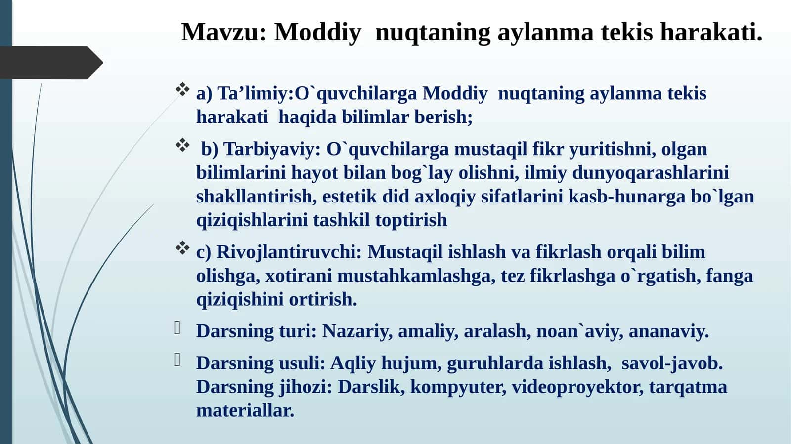 Moddiy nuqtaning aylanmalar teskari 1