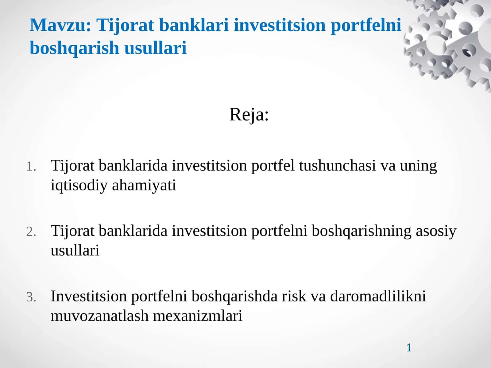 Tijorat banklari investitsion portfelni boshqarish usullari 1