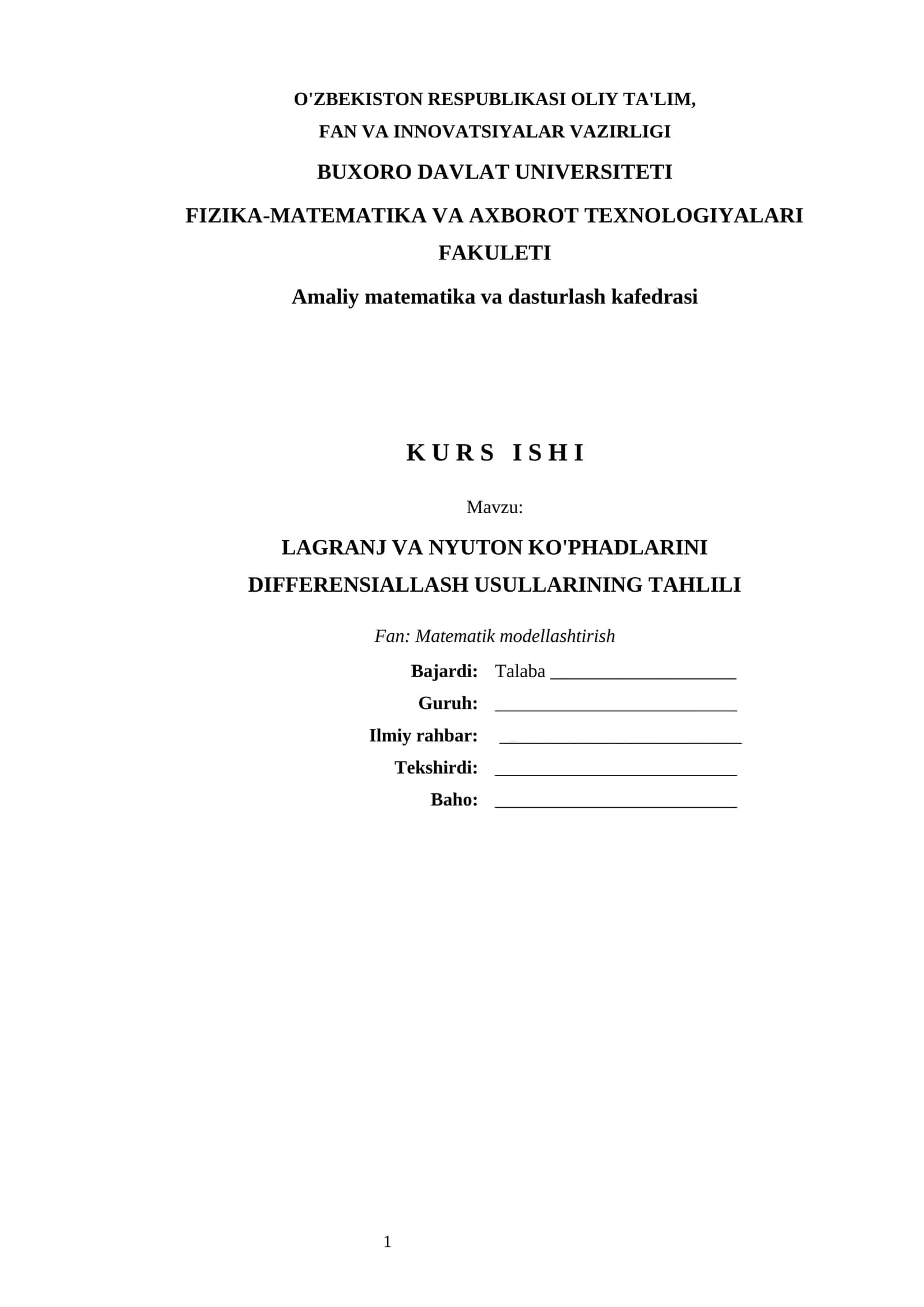 LAGRANJ VA NYUTON KO'PHADLARINI DIFFERENSIALLASH USULLARINING TAHLILI 1