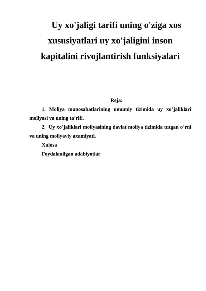Uy xo'jaligi tarifi 1