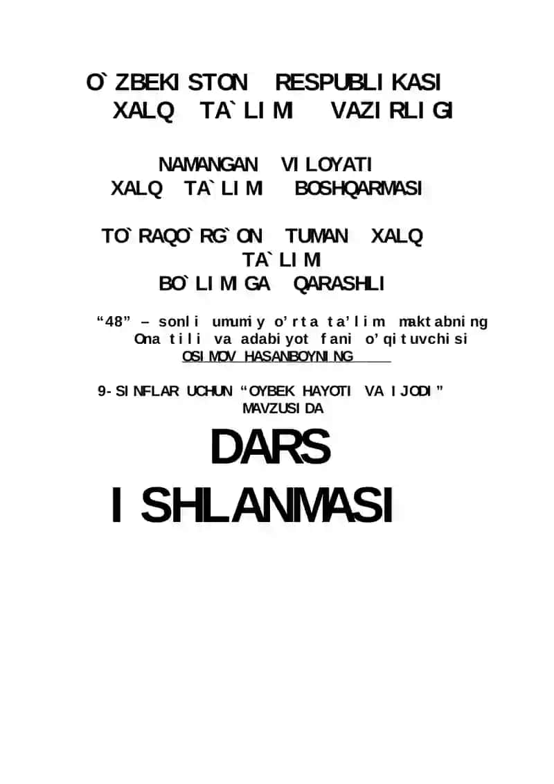 "Oybek Hayoti va Ijodi"