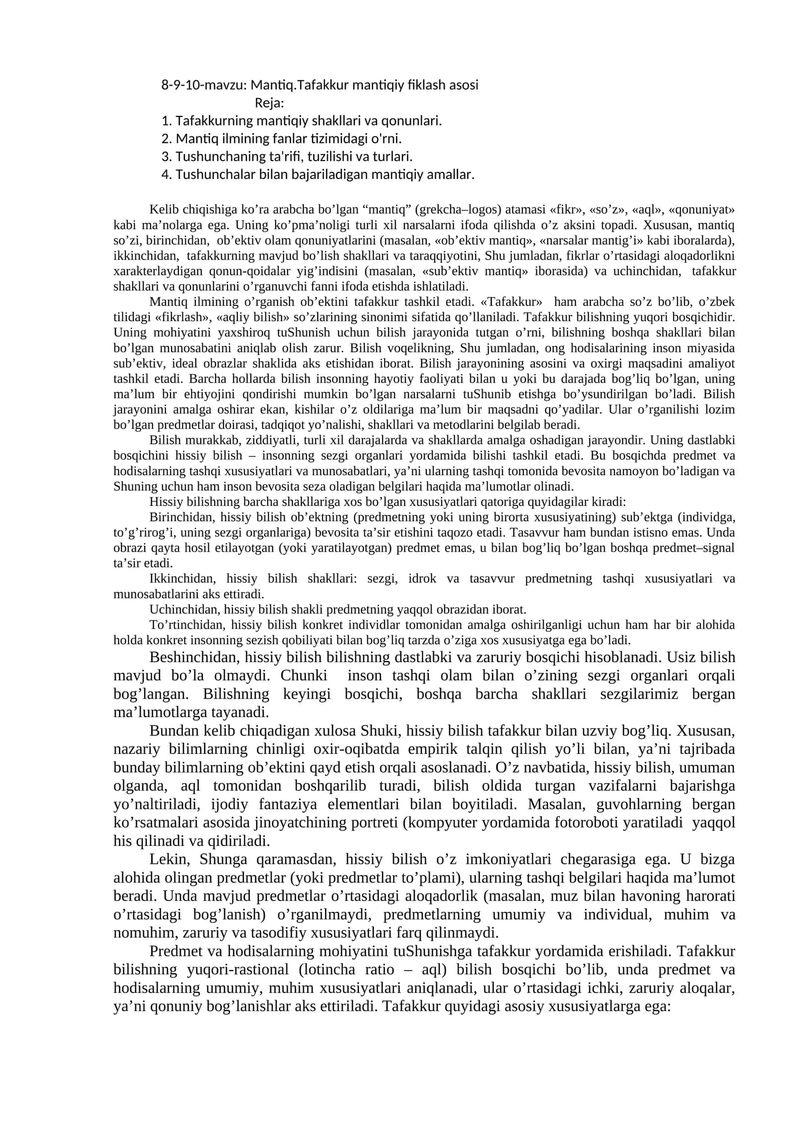 9-mavzu: Tafakkur mantiqiy fiklash asosi 1