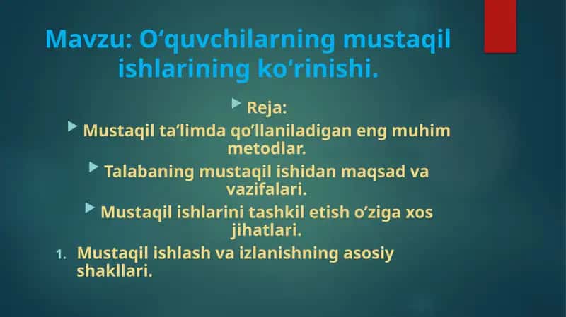 Oʻquvchilarning mustaqil ishlarining koʻrinishi 1