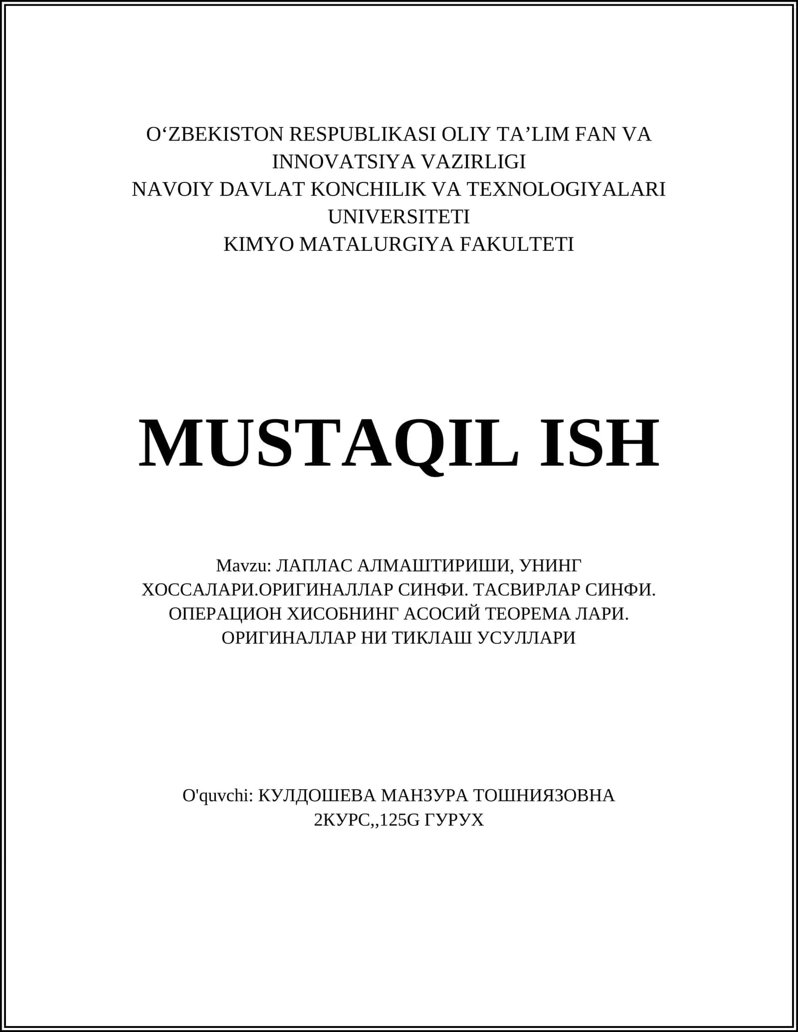 ЛАПЛАС АЛМАШТИРИШИ 1