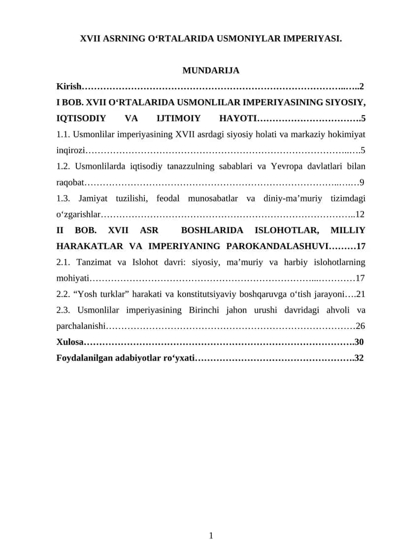 XVII ASRNING O‘RTALARIDA USMONIYLAR IMPERIYASI 1