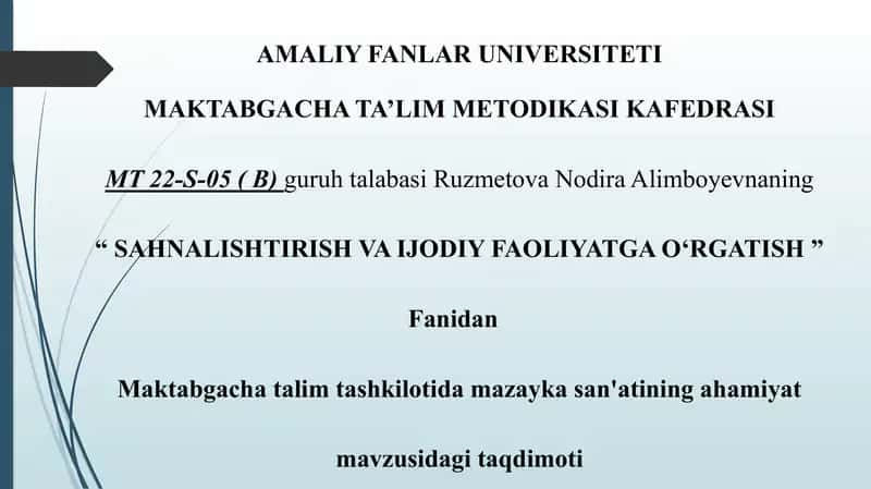 Maktabgacha talim tashkilotida mazayka san'atining ahamiyati 1