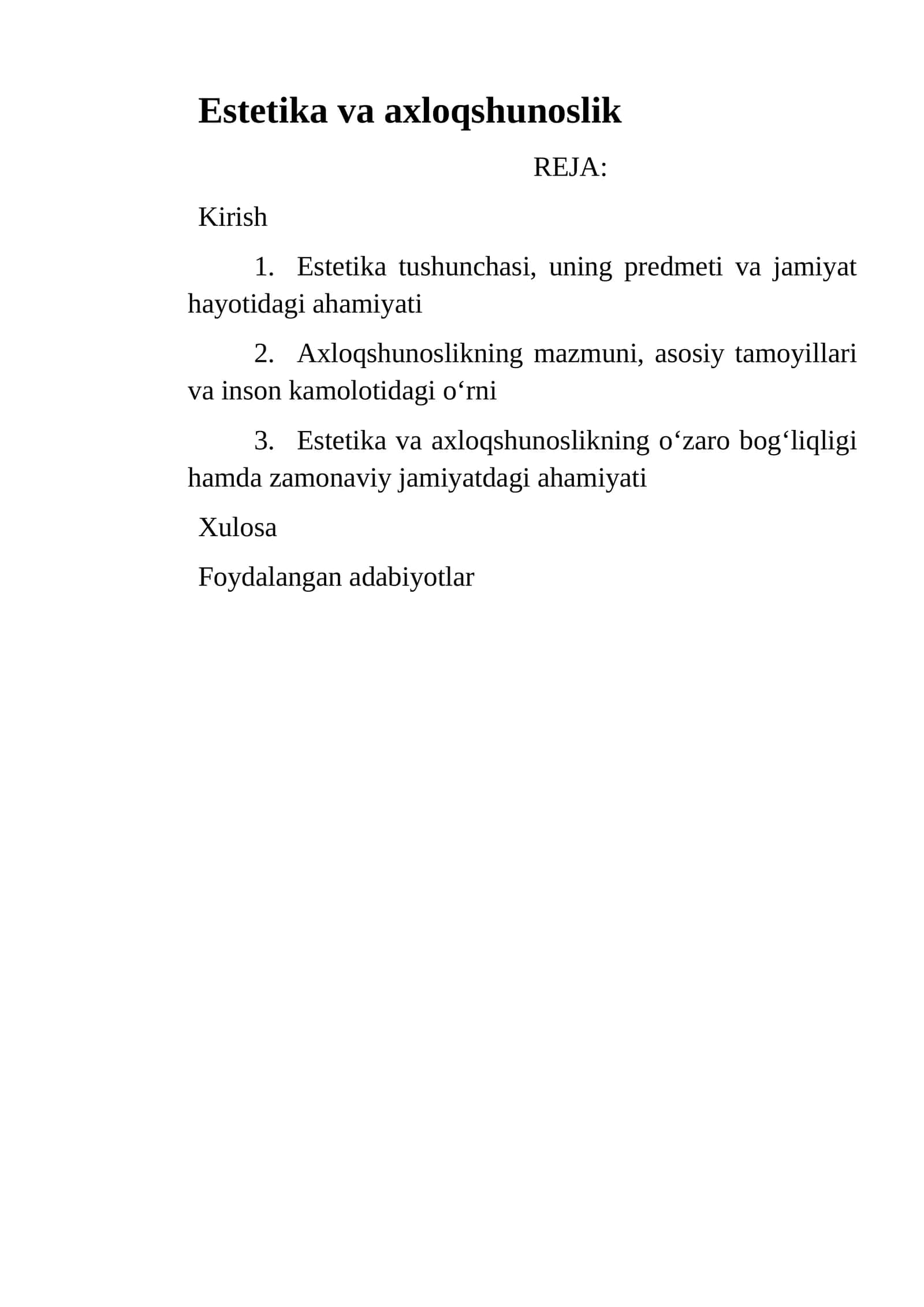 Estetika va axloqshunoslik 1