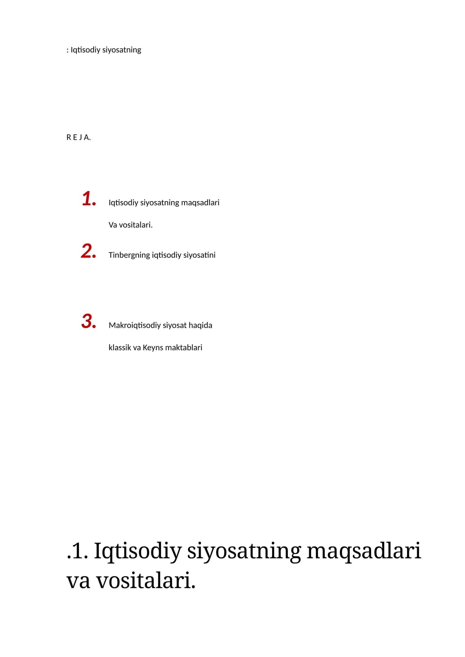 Iqtisodiy siyosatning 1