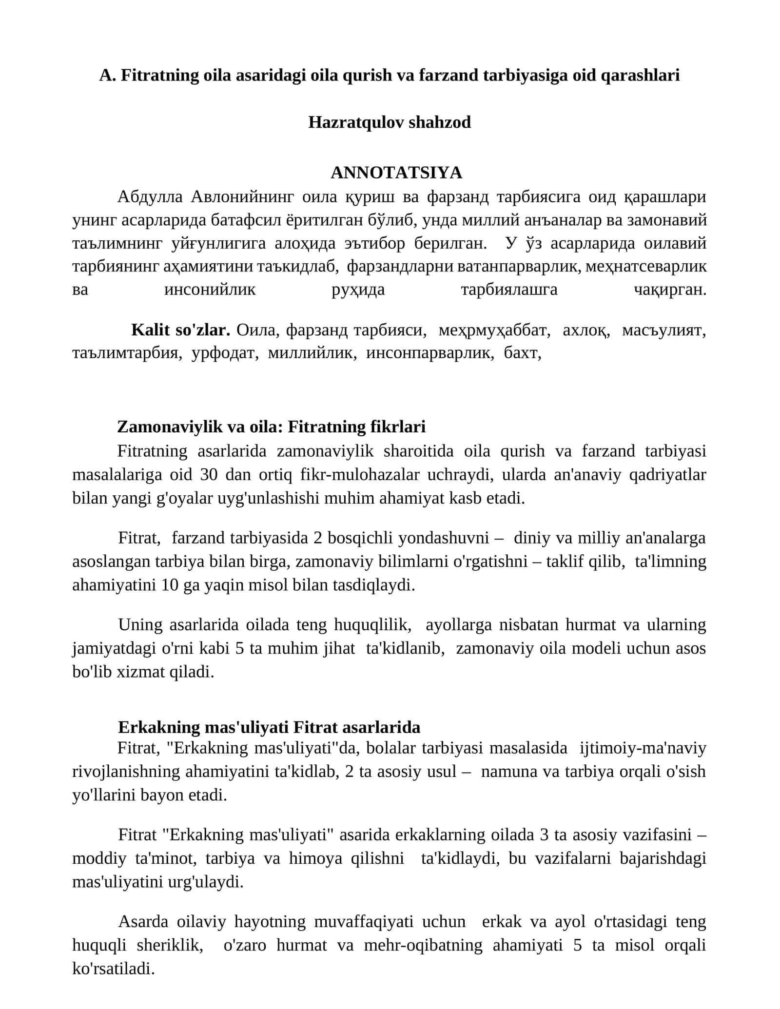 Fitratning oila asaridagi oila qurish va farzand tarbiyasiga oid qarashlari 1