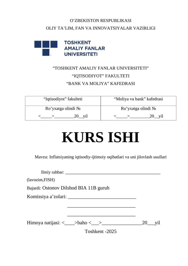 Inflatsiyaning iqtisodiy-ijtimoiy oqibatlari va uni jilovlash usullari 1