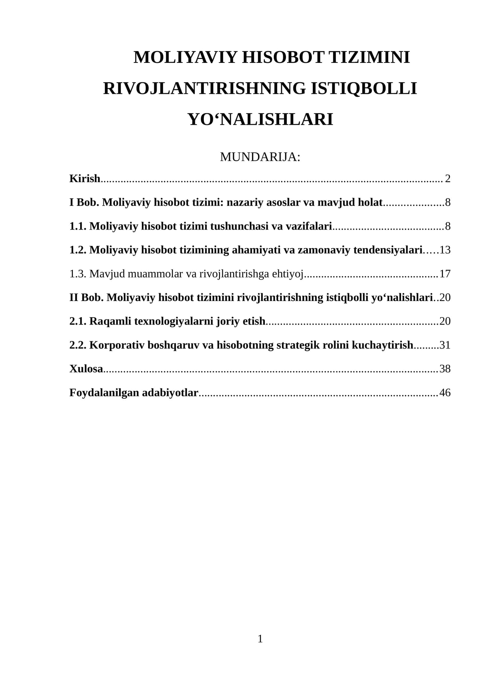 MOLIYAVIY HISOBOT TIZIMINI RIVOJLANTIRISHNING ISTIQBOLLI YO‘NALISHLARI 1
