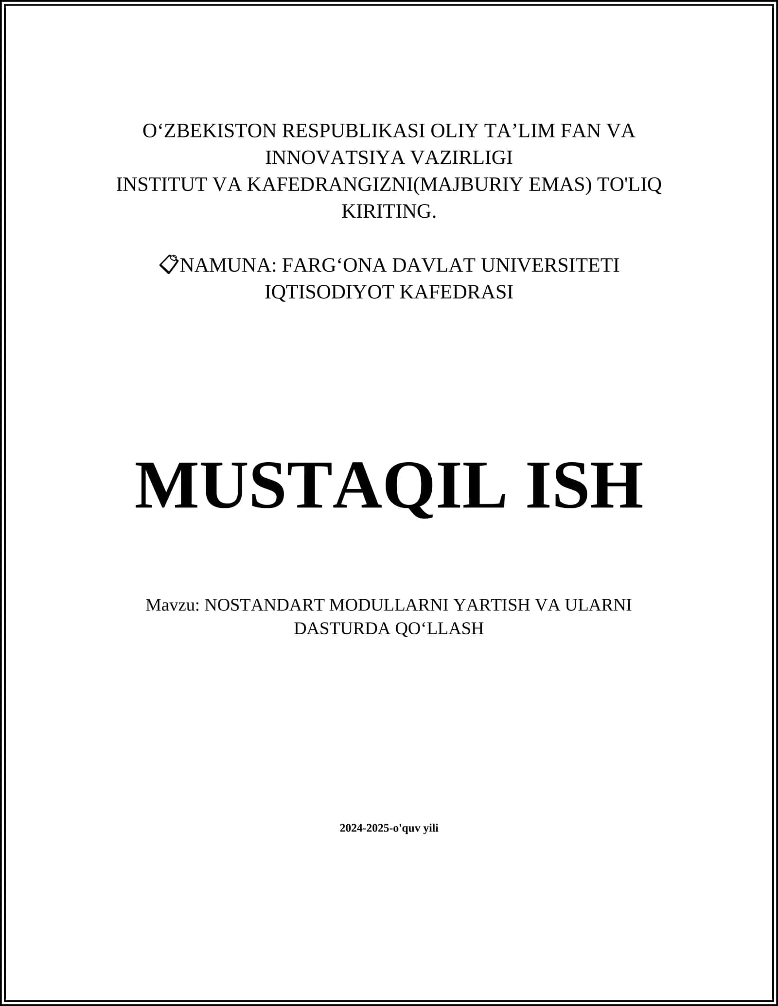NOSTANDART MODULLARNI YARTISH VA ULARNI DASTURDA QOʻLLASH 1