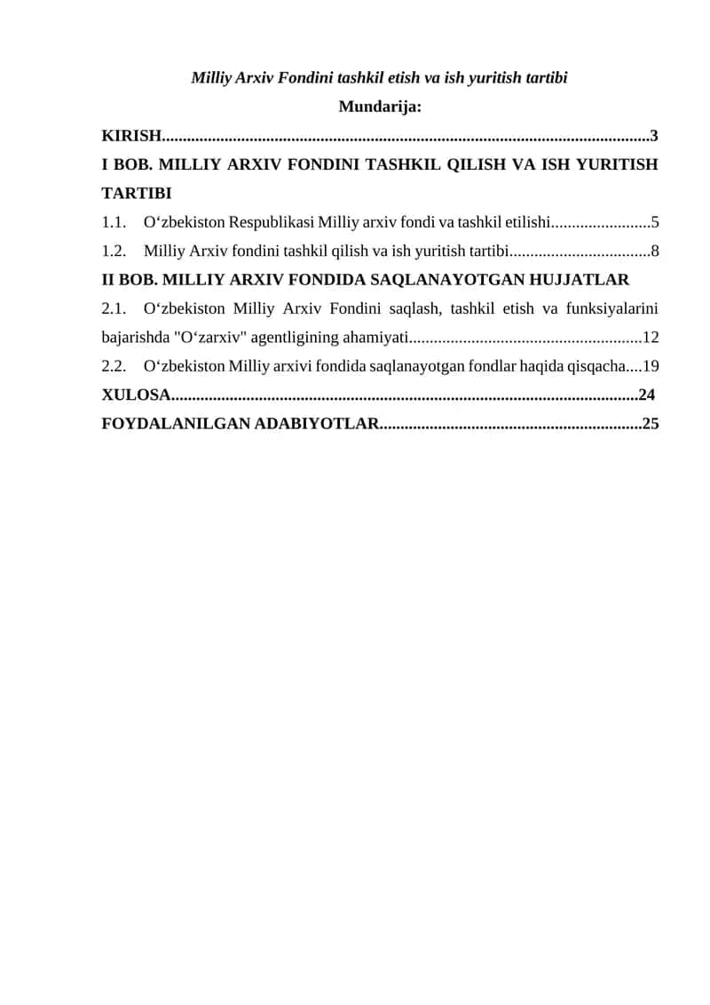 Milliy Arxiv Fondini tashkil etish va ish yuritish tartibi 1