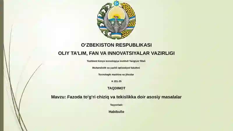 Fazoda toʻgʻri chiziq va tekislikka doir asosiy masalalar