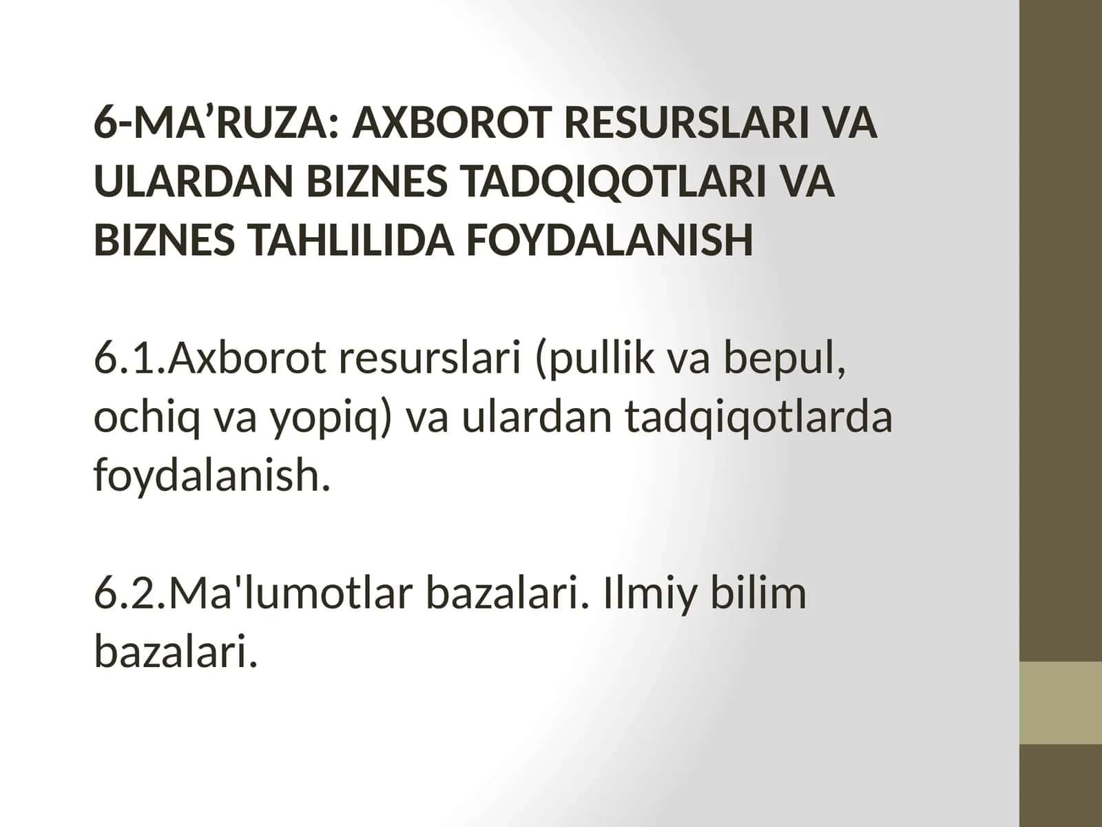 Axborot Resurslari va Ulardan Biznes Tadqiqotlari va Biznes Tahlilida Foydalanish 1
