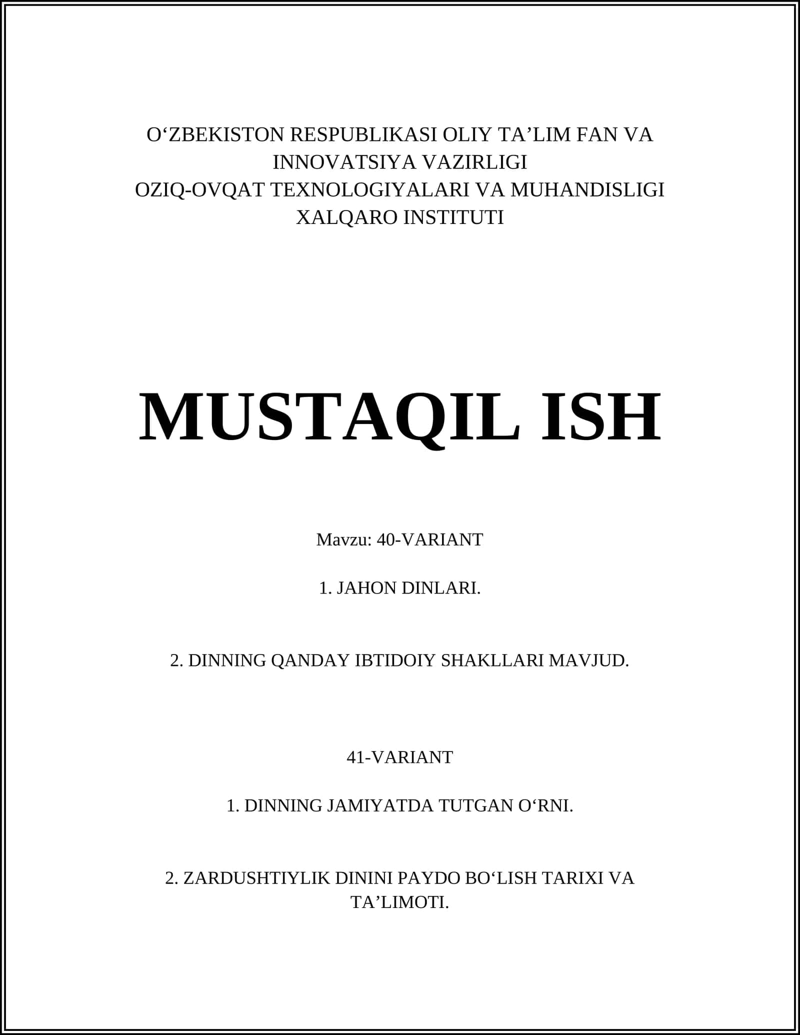 Jahon dinlari 1
