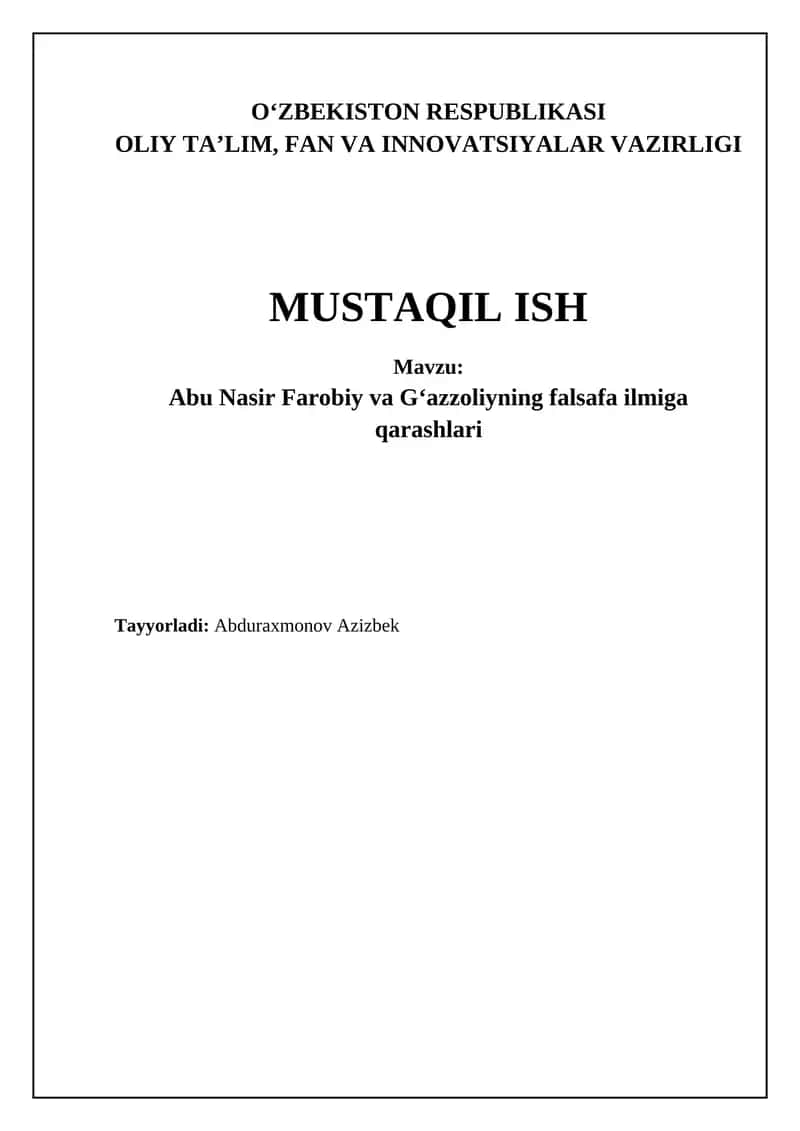 Abu Nasir Farobiy va Gʻazzoliyning falsafa ilmiga qarashlari 1