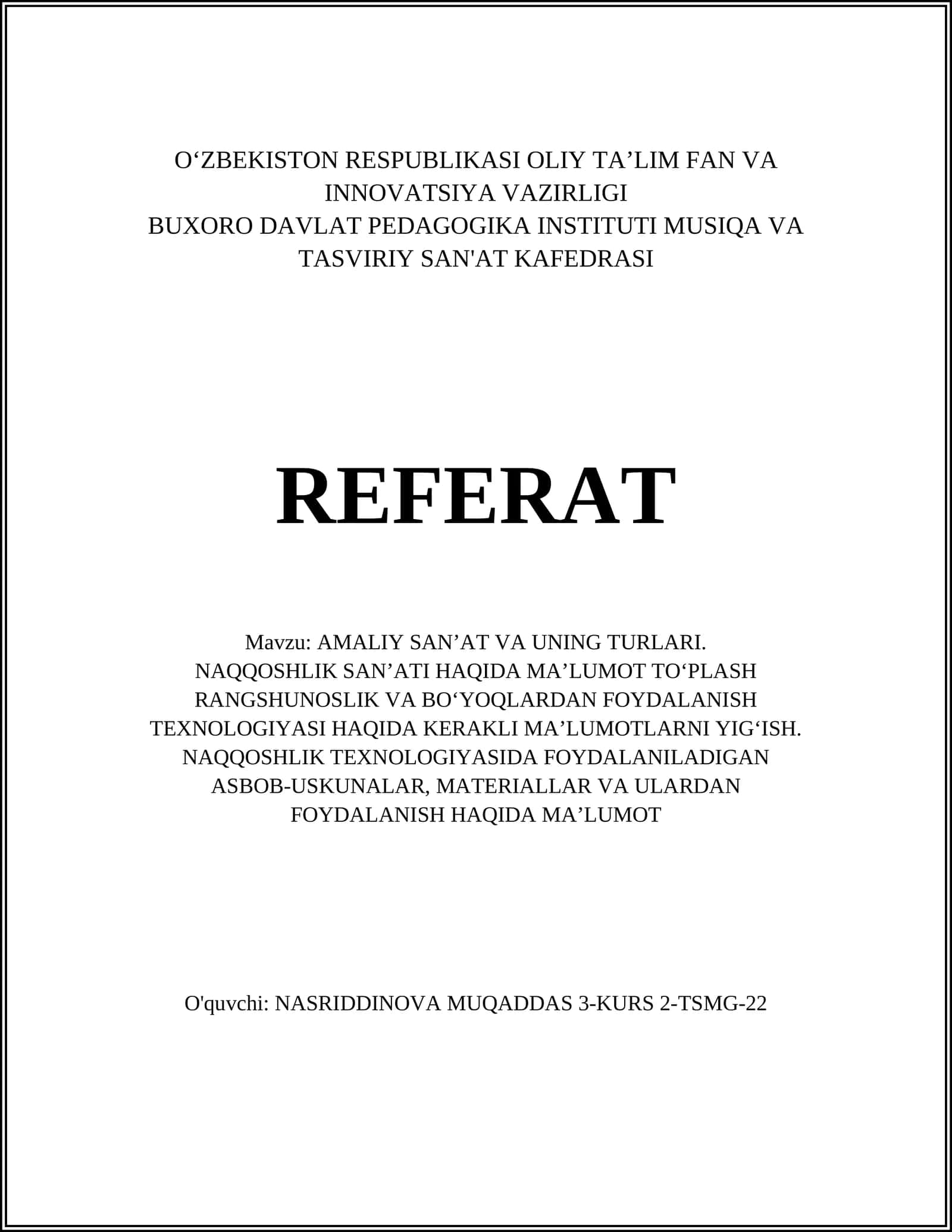 AMALIY SAN’AT VA UNING TURLARI 1