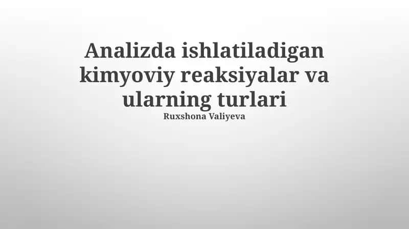 Analitik kimyoviy reaksiyalar 1