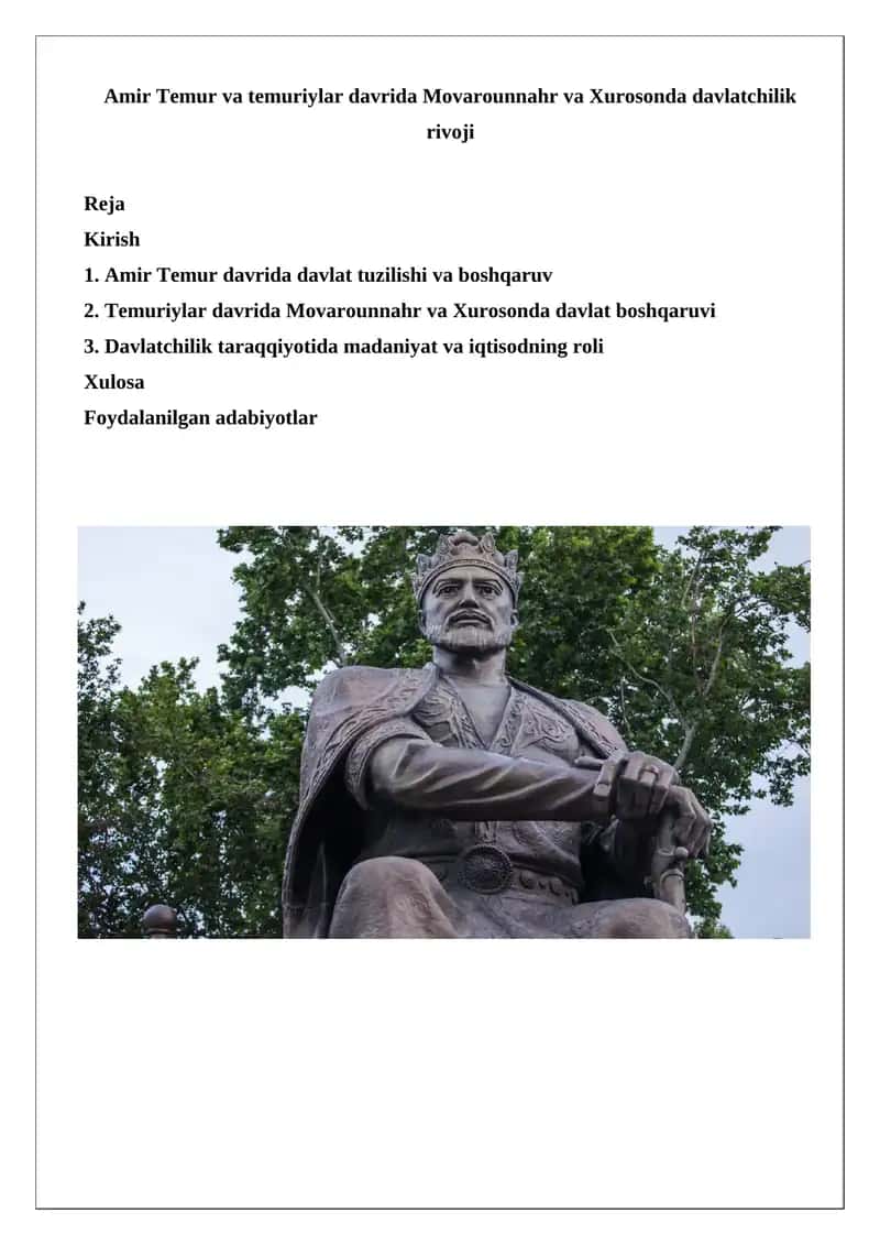 Temuriylar davrida Movarounnahr va Xurosonda davlatchilik rivoji 1