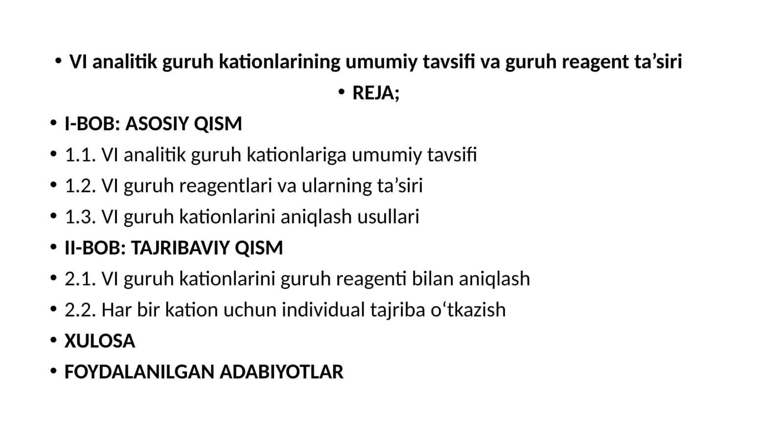 VIanalitikguruhkationlariningumumiytavsifivaguruhreagentta’siri 1