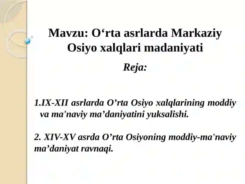 O‘rta asrlarda Markaziy Osiyo xalqlari madaniyati